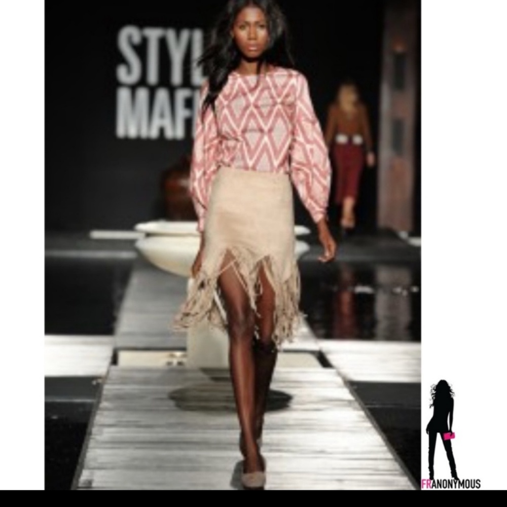 Beige Soft Suede Fringed Skirt